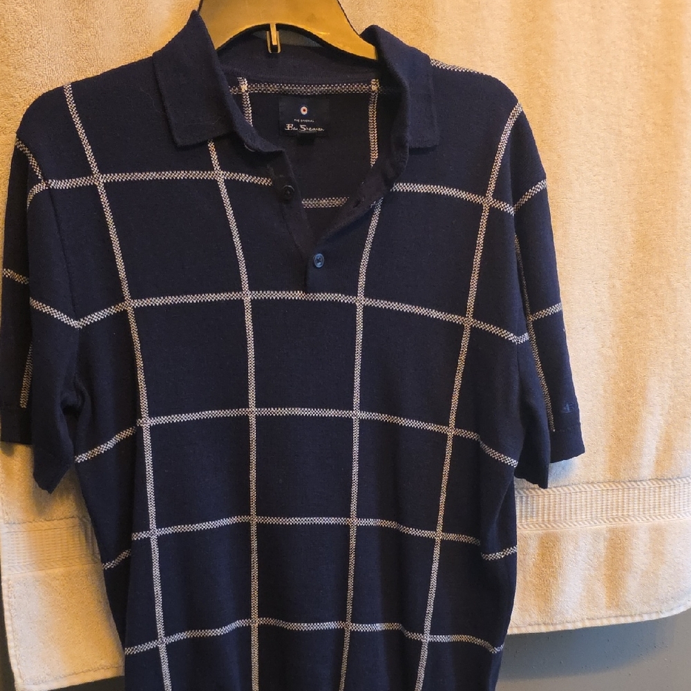 Ben Sherman Dark Blue Windowpane Polo Shirt